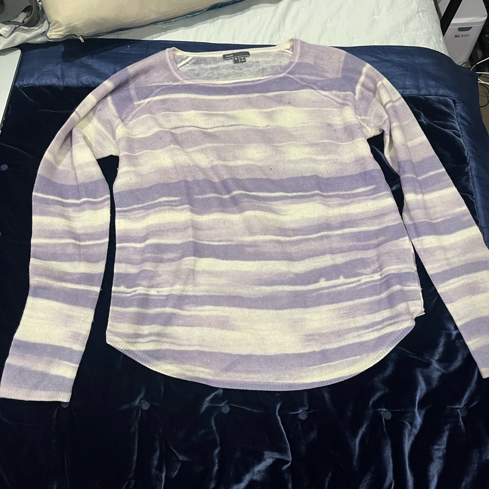 Vince Purple and White Striped Wool Long Sleeve Tee